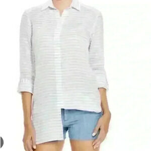 ALICE & OLIVIA Otis Stiped button up roll Cuffs long sleeve shirt Women's Sz S/P